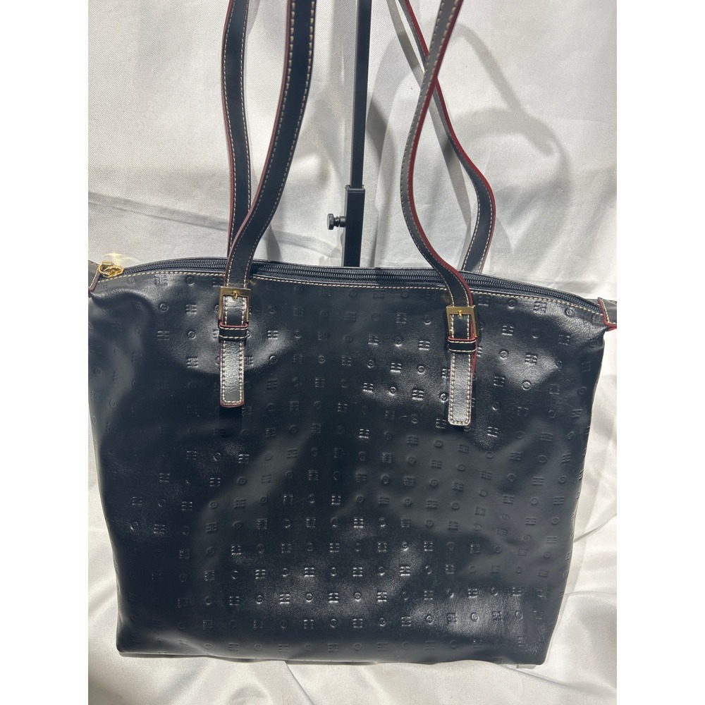 Arcadia Black‎ Embossed Genuine Leather Tote Bag Made in Italy Gold Hardware - Picture 2 of 9